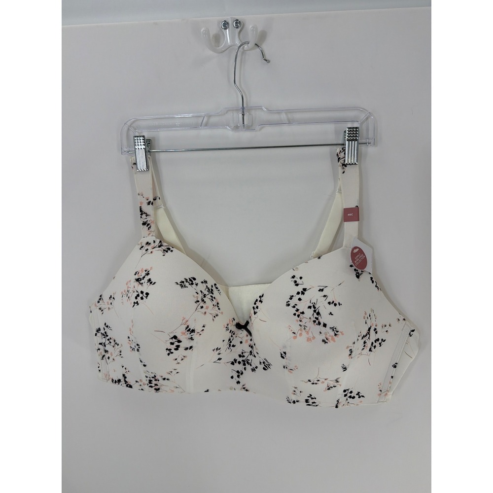 Cacique Simply Wire-Free Lightly Lined T-Shirt Bra Cream Floral 46C 1087777